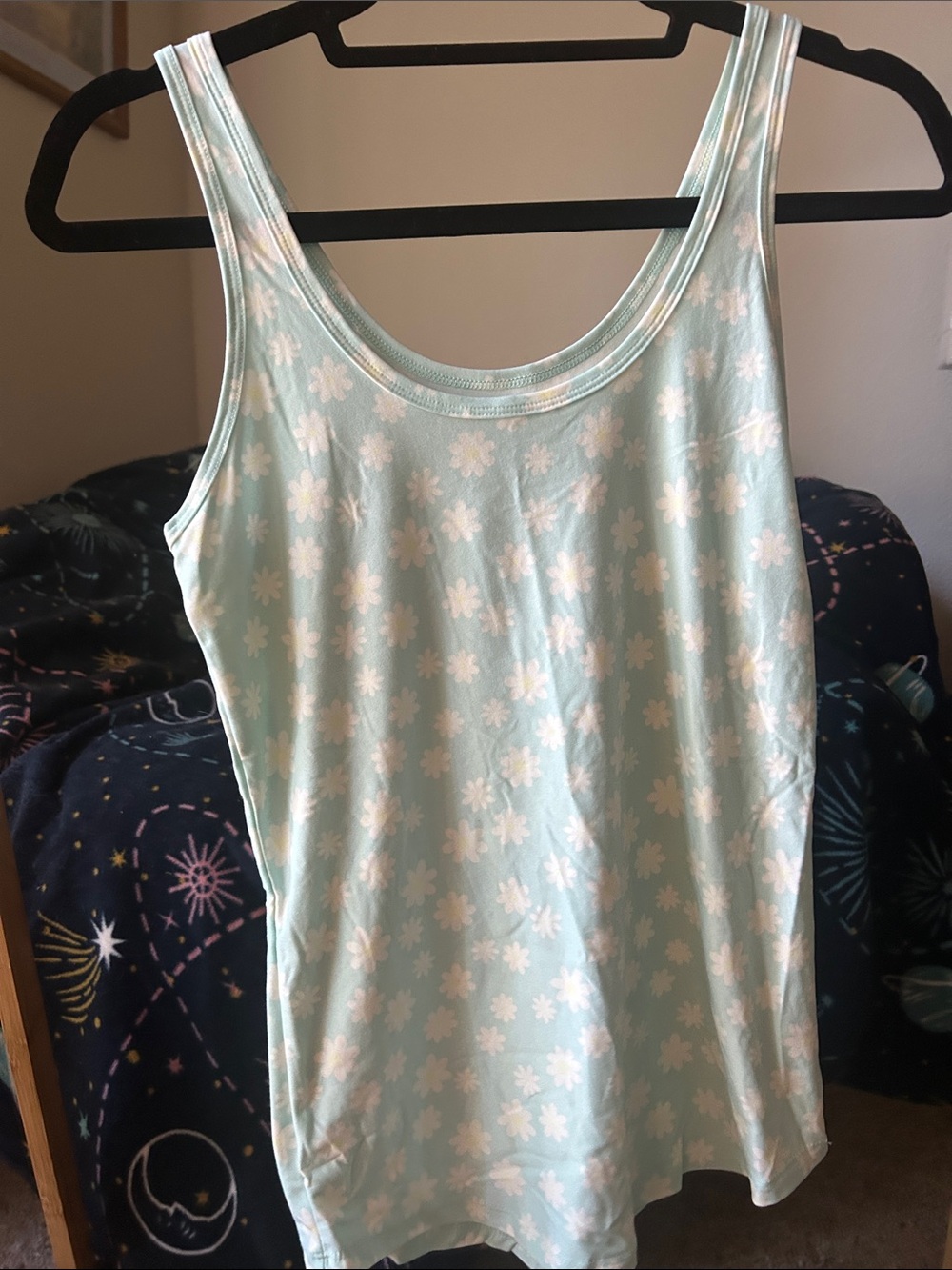 No Boundaries Light Blue Floral Tank Top with White Flowers